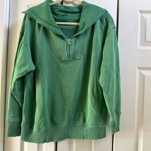 aerie womens green pullover sweatshirt half zip size Xs